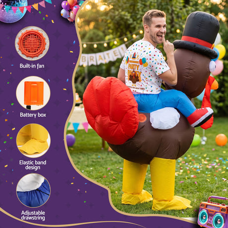 Inflatable Costume Ride On Turkey Fancy Dress Funny Party Outfit Brown One Size.