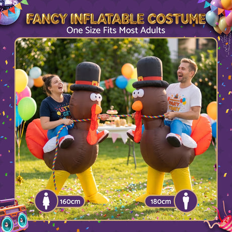 Inflatable Costume Ride On Turkey Fancy Dress Funny Party Outfit Brown One Size.