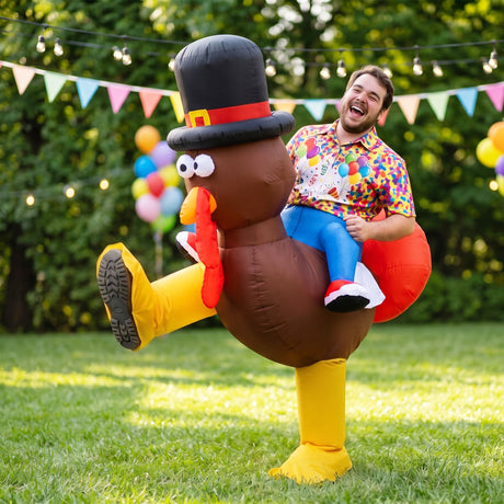Inflatable Costume Ride On Turkey Fancy Dress Funny Party Outfit Brown One Size.