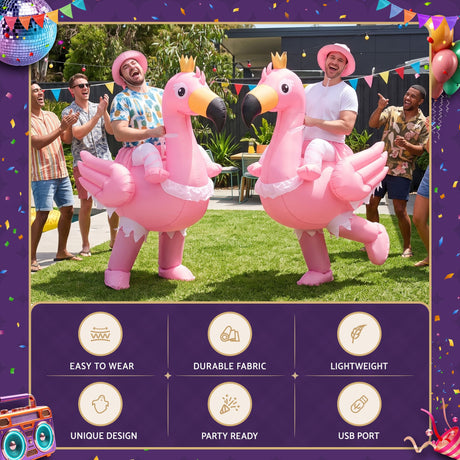 Pink inflatable flamingo adult party, lightweight.