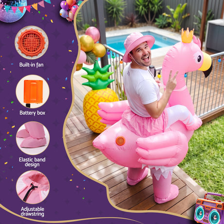 Pink inflatable flamingo adult party, lightweight.