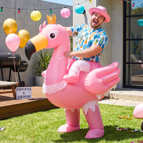 Pink inflatable flamingo adult party, lightweight.