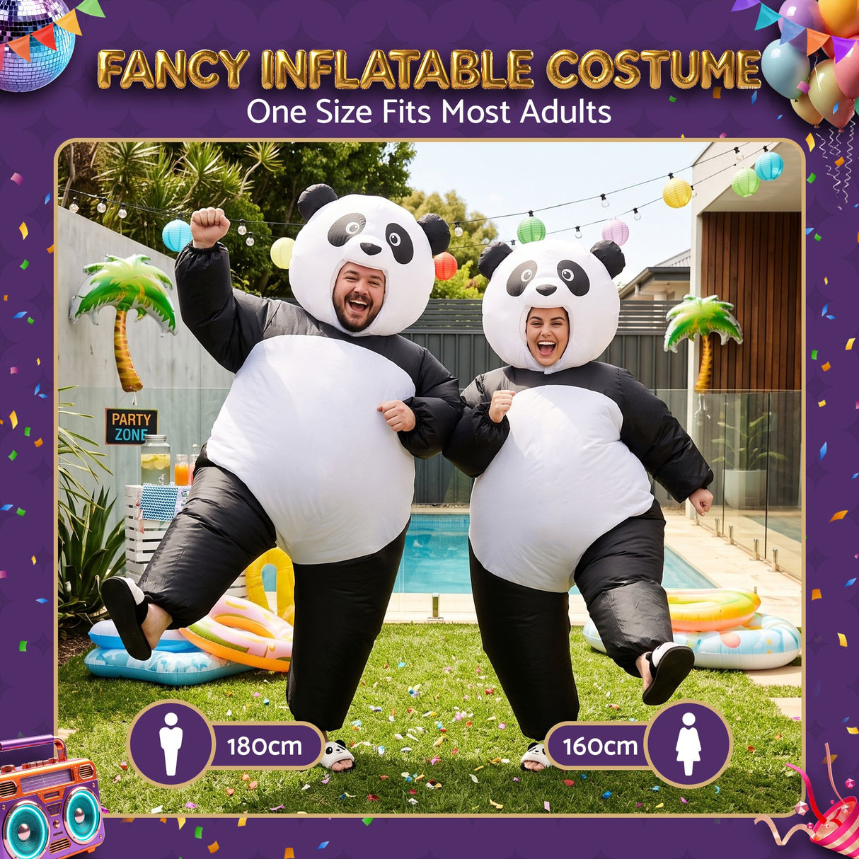 Inflatable Costume Panda Suit Fancy Dress Adult Party Outfit Black One Size - Shoppers Spot Occasions > Costumes > Costumes & Accessories - Alternate view 6