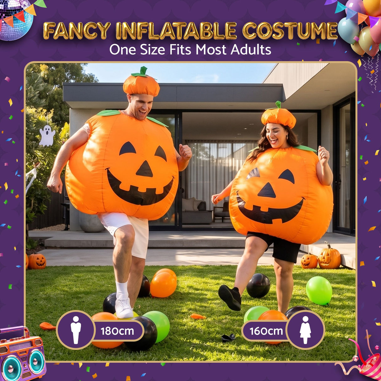 Inflatable Costume Pumpkin Fancy Dress Halloween Party Suit Orange One Size - Shoppers Spot Occasions > Costumes > Costumes & Accessories - Alternate view 6