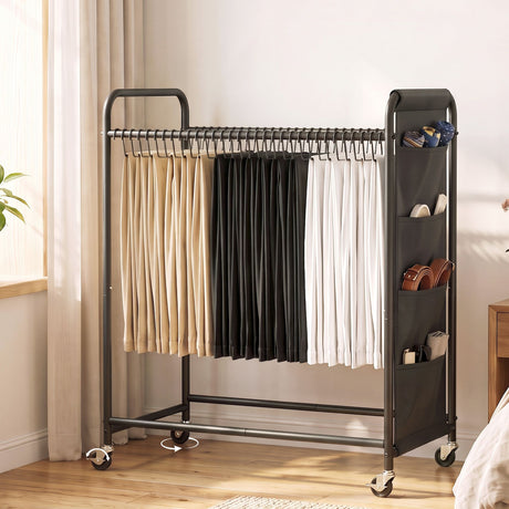 Artiss Pants Trolley Mobile Clothes Rack Clothing Stand with 30 Hangers Wheels Storage Organizer Bag - Shoppers Spot Furniture > Living Room > Coat Racks