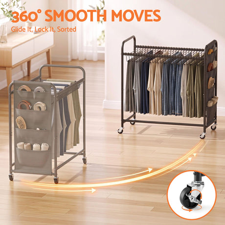 Artiss Pants Trolley Mobile Clothes Rack Clothing Stand with 30 Hangers Wheels Storage Organizer Bag - Shoppers Spot Furniture > Living Room > Coat Racks - Alternate view 6
