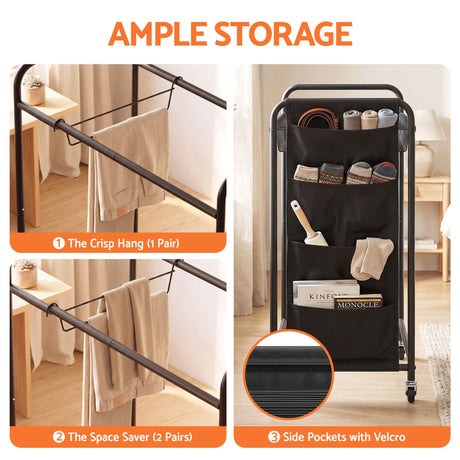 Artiss Pants Trolley Mobile Clothes Rack Clothing Stand with 30 Hangers Wheels Storage Organizer Bag - Shoppers Spot Furniture > Living Room > Coat Racks - Alternate view 7