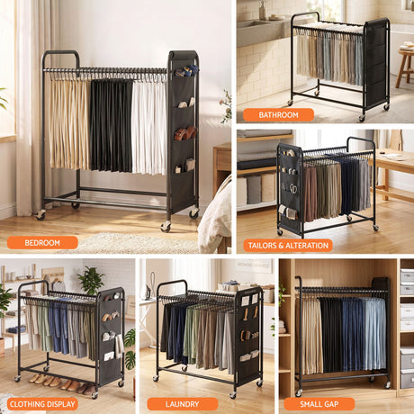Artiss Pants Trolley Mobile Clothes Rack Clothing Stand with 30 Hangers Wheels Storage Organizer Bag - Shoppers Spot Furniture > Living Room > Coat Racks - Alternate view 9