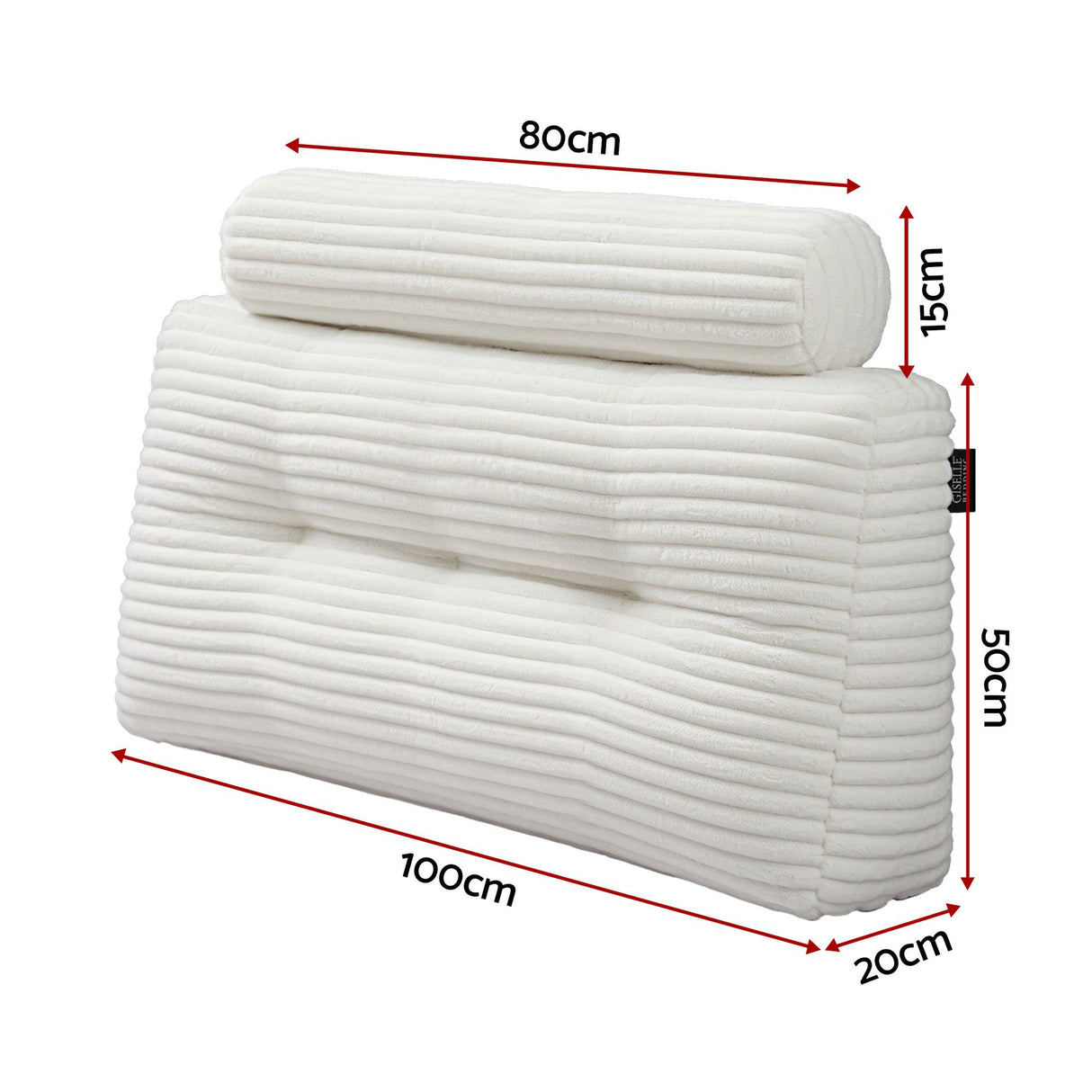 Giselle wedge pillow headboard with non-flattening shredded foam core, perfect for dorm reading or sofa lap desk, 330g corduroy cover, side pockets, King Single