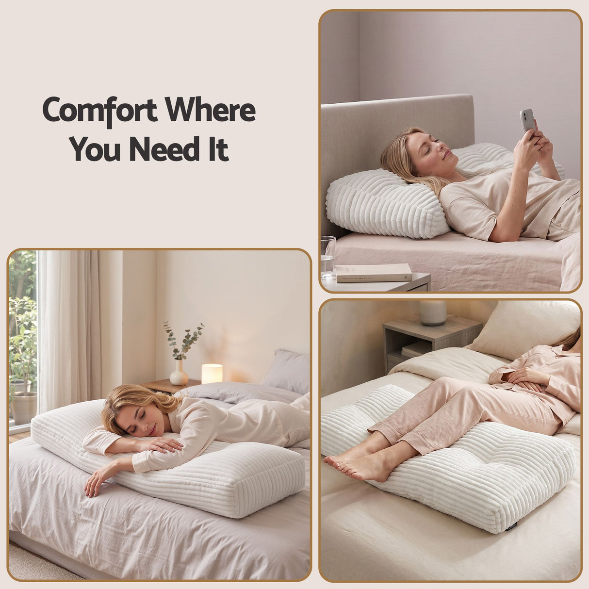 Giselle wedge pillow headboard with non-flattening shredded foam core, perfect for dorm reading or sofa lap desk, 330g corduroy cover, side pockets, King Single