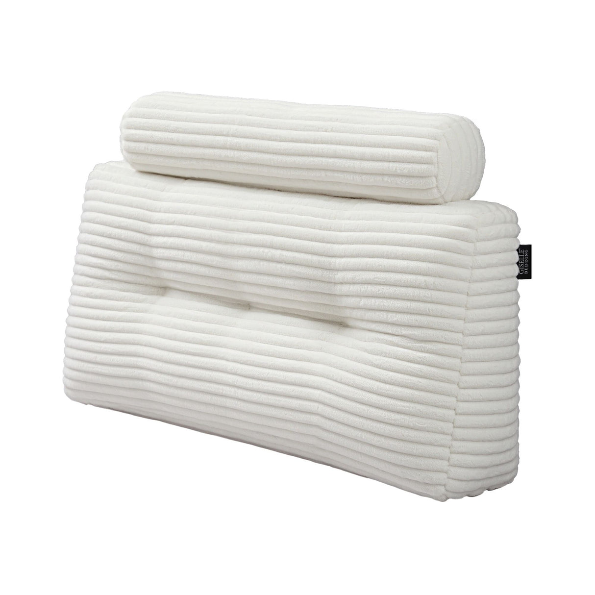 Giselle wedge pillow headboard with non-flattening shredded foam core, perfect for dorm reading or sofa lap desk, 330g corduroy cover, side pockets, King Single