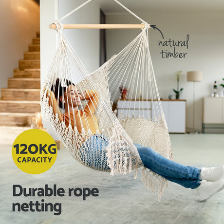 Gardeon cream mesh hammock chair, lightweight.