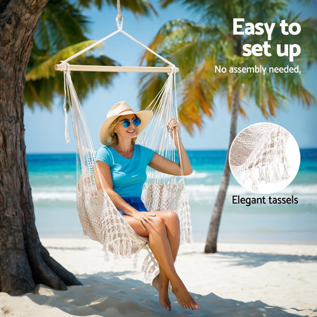 Gardeon cream mesh hammock chair, lightweight.