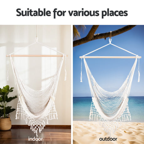 Gardeon cream mesh hammock chair, lightweight.