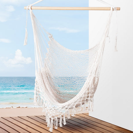 Gardeon cream mesh hammock chair, lightweight.