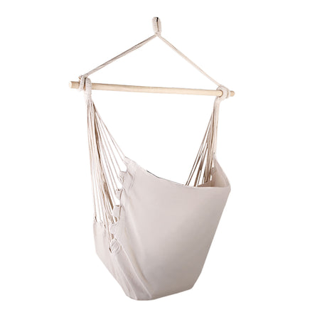 Cream hanging hammocks cushion pillow.