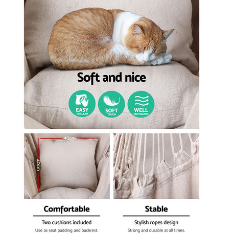 Cream hanging hammocks cushion pillow.