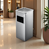 Dolphy Stainless Steel Ashtray Bin 24L – Smoke Extinguishing Trash Can with Removable Galvanized Inner Bucket, Anti-Fingerprint SUS201, Square Design, Silver (DWBN0106)