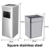 Dolphy Stainless Steel Ashtray Bin 24L – Smoke Extinguishing Trash Can with Removable Galvanized Inner Bucket, Anti-Fingerprint SUS201, Square Design, Silver (DWBN0106)