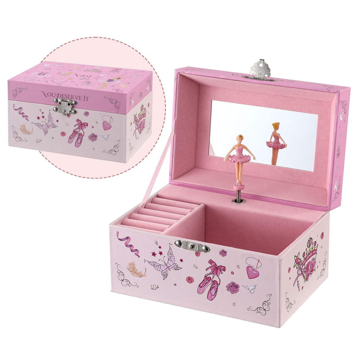 Keezi Kids Jewellery Box Organiser for Girls Kids Music Box Princess Pink