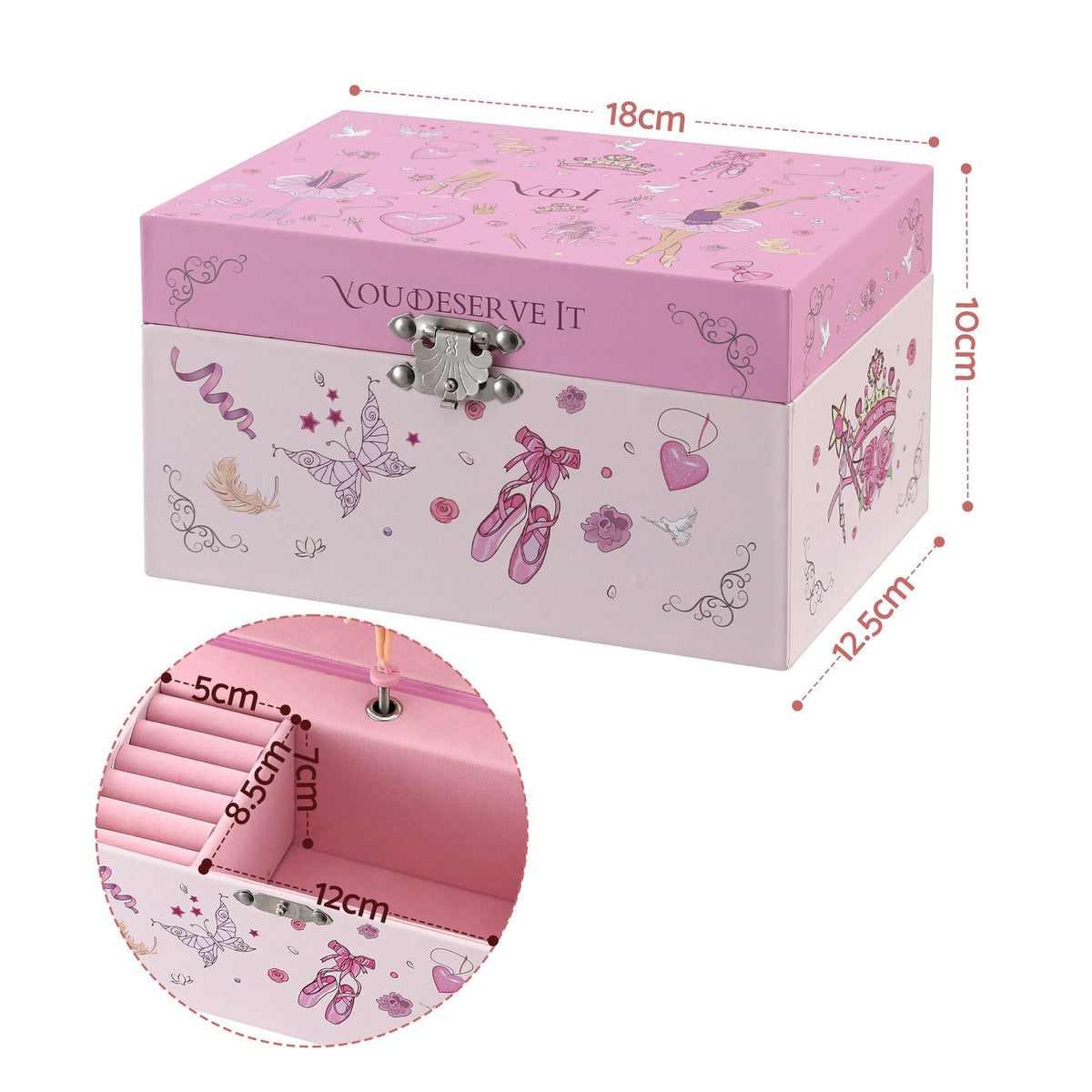Keezi Kids Jewellery Box Organiser for Girls Kids Music Box Princess Pink