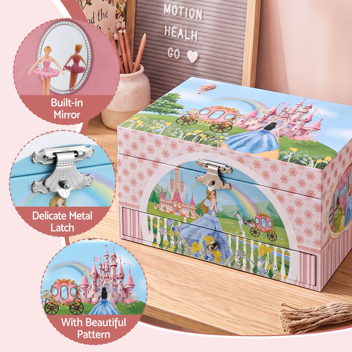 Keezi Kids Jewellery Box Organiser for Girls Kids Music Box with Drawer