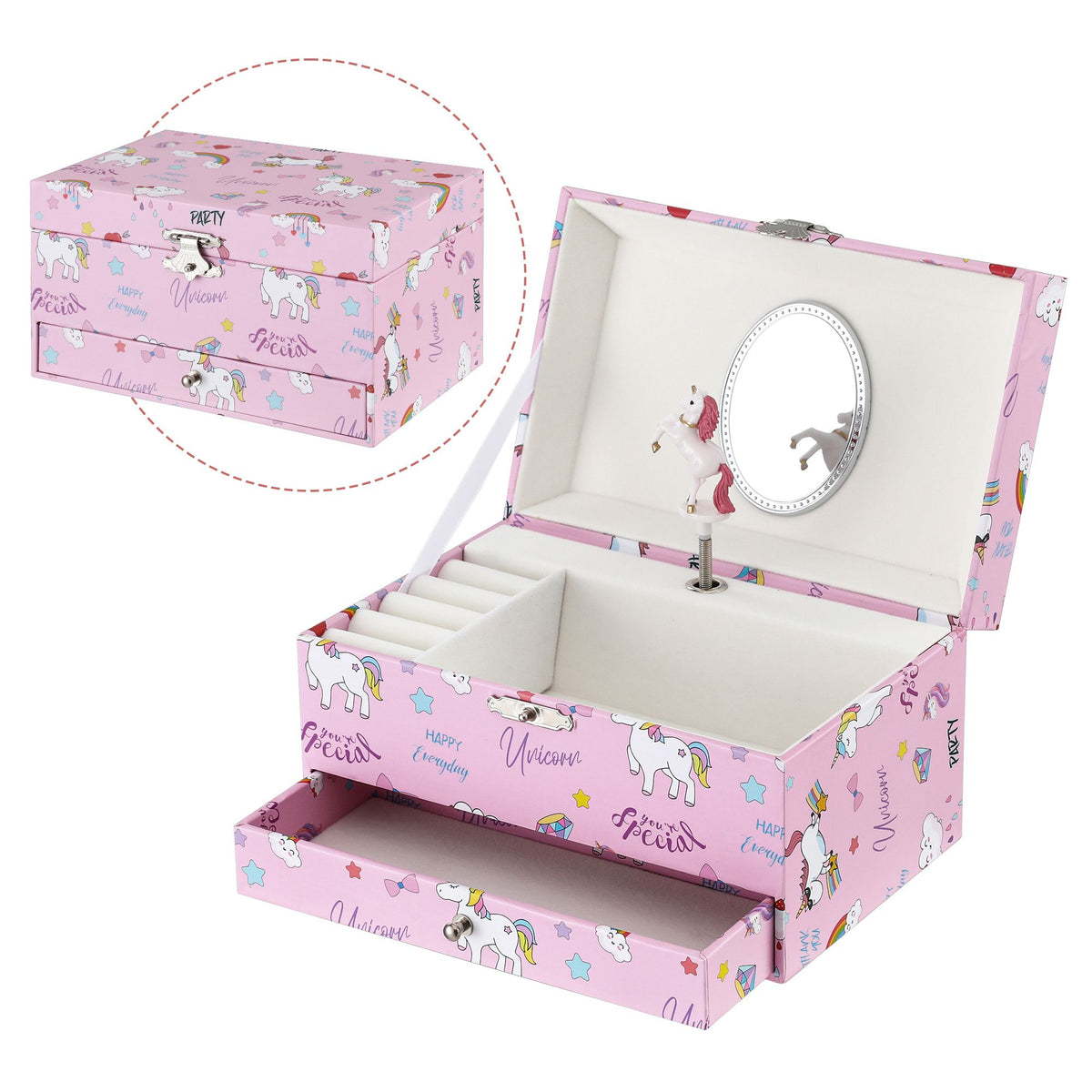 Keezi Kids Jewellery Box Organiser for Girls Kids Music Box with Mirror