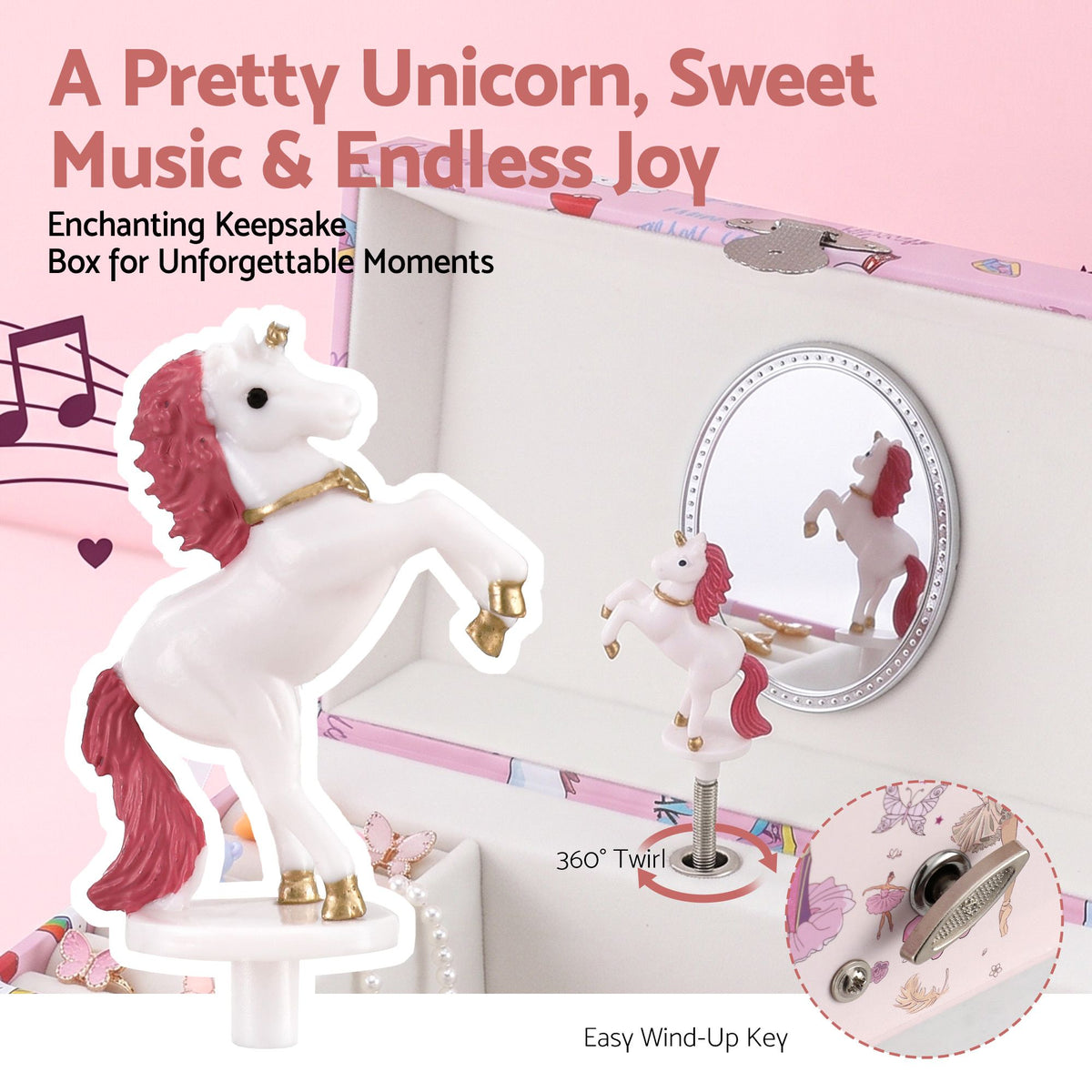 Keezi Kids Jewellery Box Organiser for Girls Kids Music Box with Mirror