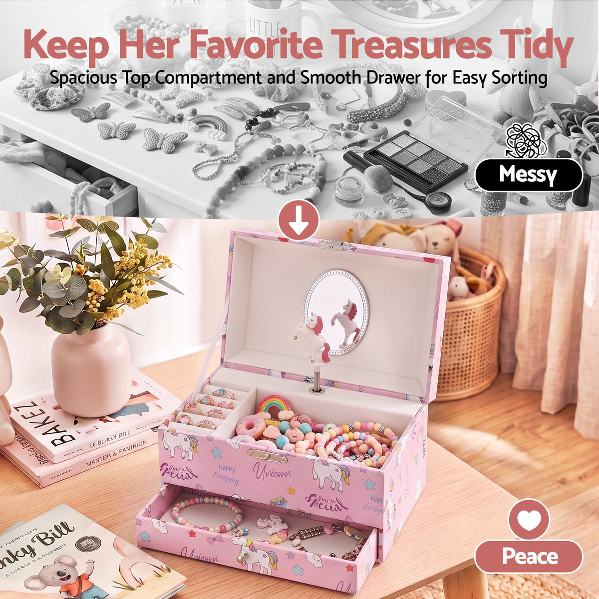 Keezi Kids Jewellery Box Organiser for Girls Kids Music Box with Mirror