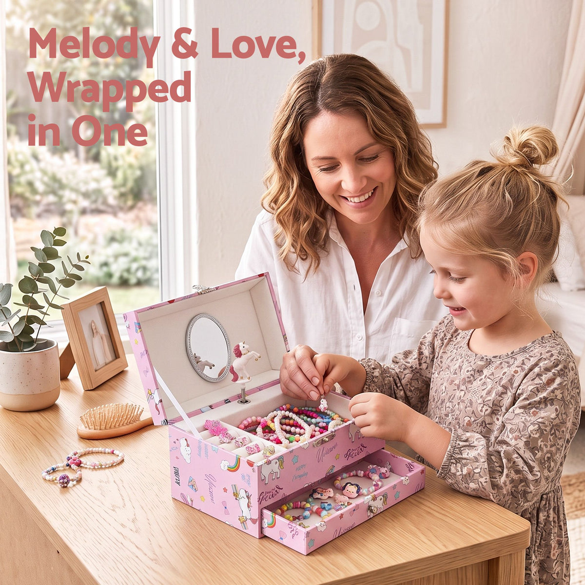 Keezi Kids Jewellery Box Organiser for Girls Kids Music Box with Mirror
