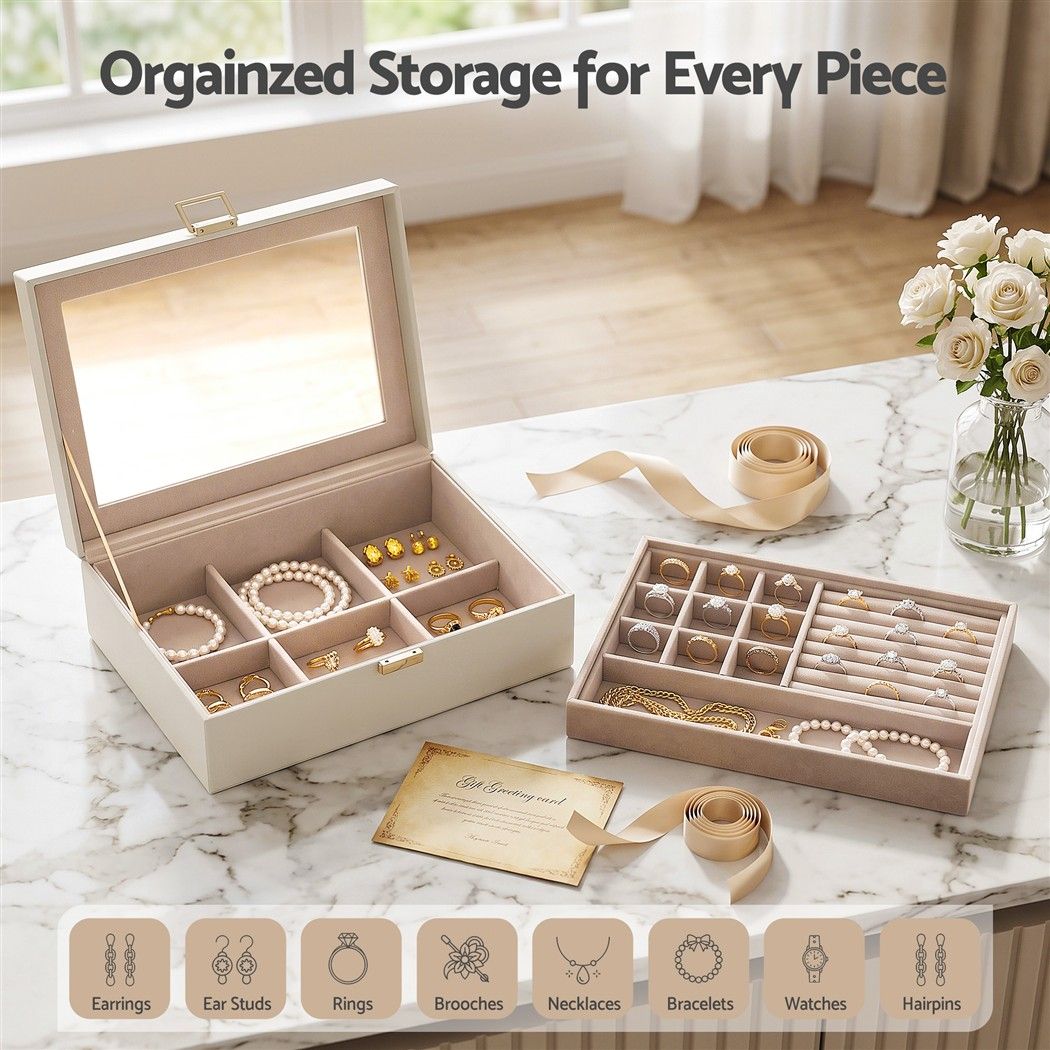 Embellir 2 Layer Jewellery Box Organiser with Clear Lid White