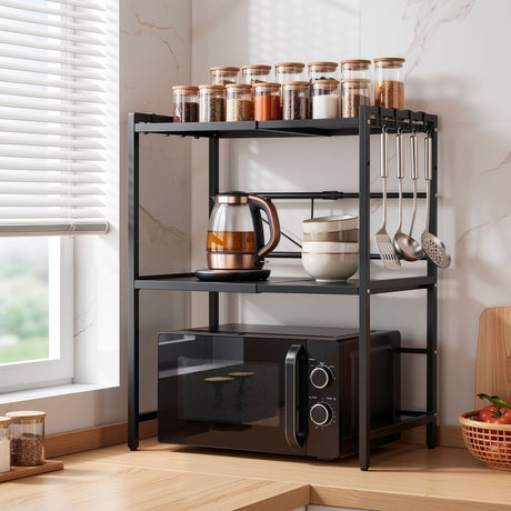 Black metal microwave stand.