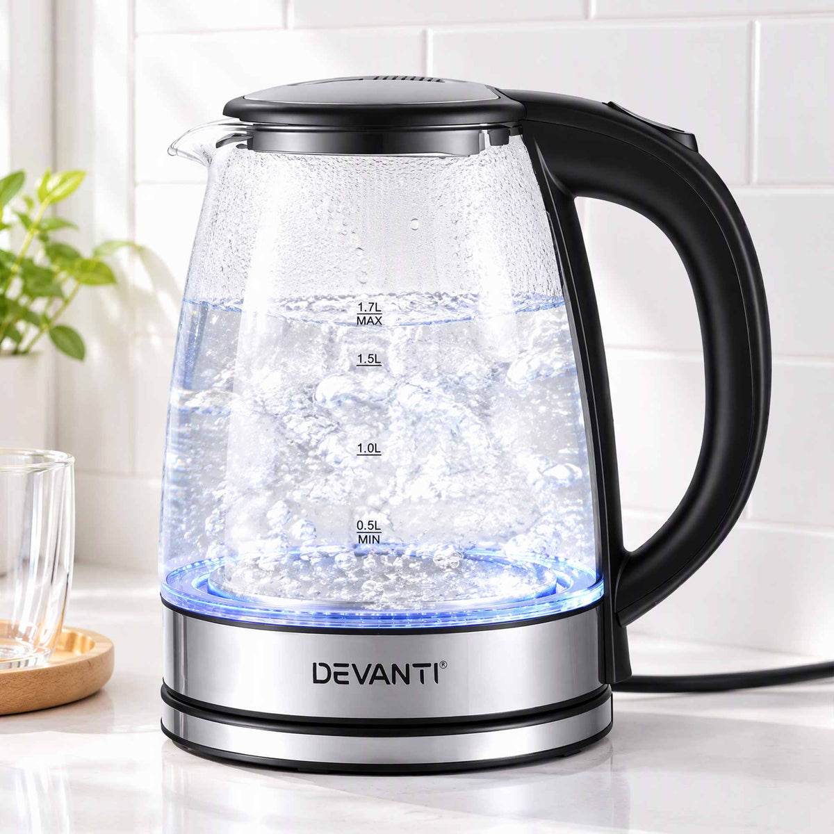 Devanti 1.7L Glass Electric Kettle.