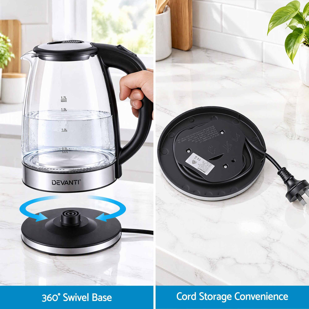Devanti 1.7L Glass Electric Kettle.