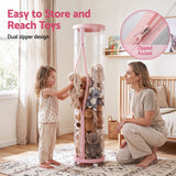 Keezi Stuffed Animal Storage Tube 128cm with Wheels Kids Plush Toy Organiser Pink Transparent Dual Zipper