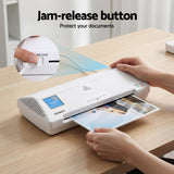 Devanti A4 Laminator Machine, Hot & Cold Thermal Fast Lamination Anti-Jam Laminator for Office School Home Document Photo Card Handmade A4 A5 A6, White