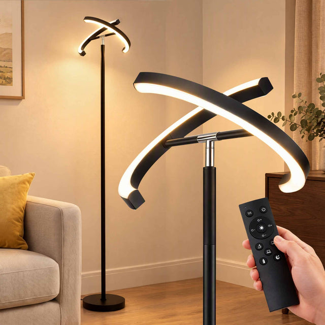 Artiss LED Floor Lamp with Dual Rotating Heads, Dimmable Light and Remote Control Black 20W.
