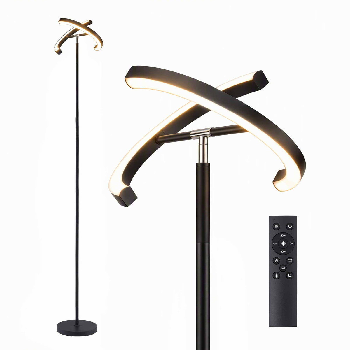 Artiss LED Floor Lamp with Dual Rotating Heads, Dimmable Light and Remote Control Black 20W.