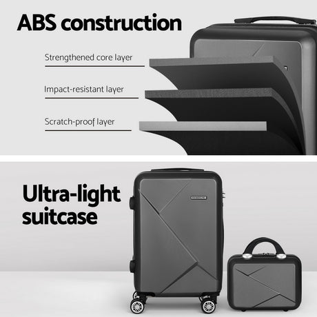 Black handheld luggage case, lightweight.