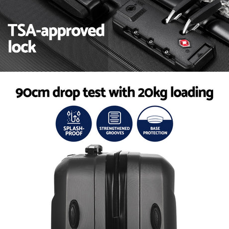 Black handheld luggage case, lightweight.