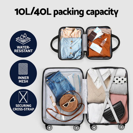 Black handheld luggage case, lightweight.