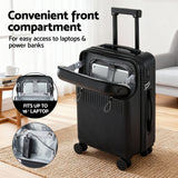 Wanderlite 20" Luggage Suitcase Front Pocket Travel Carry On TSA Black