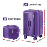 Wanderlite 2pcs Trunk Luggage Suitcase Travel Carry On TSA Lock 12" 20" Purple