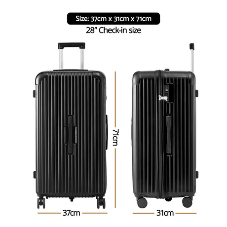 Wanderlite 28" Trunk Luggage Suitcase Travel 5 Wheels Type-C Port TSA Black.