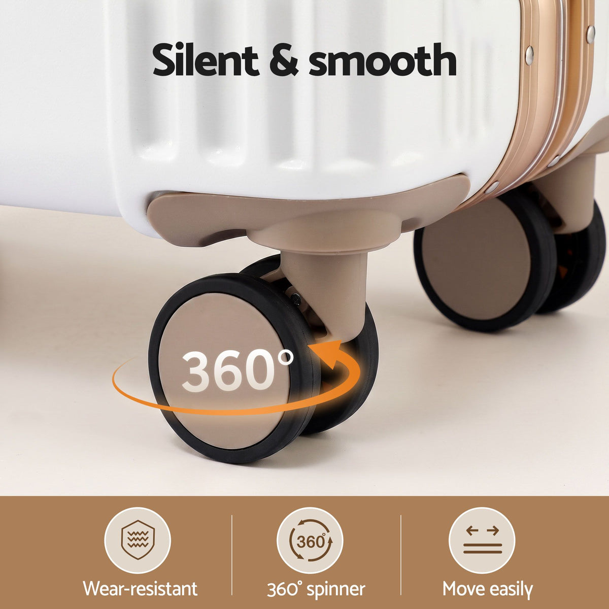 Wanderlite white aluminium lock spinner wheels.