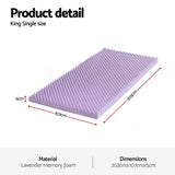 Giselle 5cm Memory Foam Mattress Topper Lavender Infused Egg Crate King Single