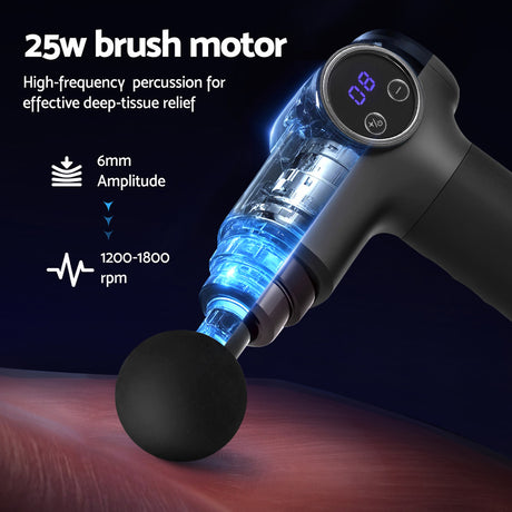 Everfit Massage Gun 8 Speed 4 Heads Vibration Muscle Massager Chargeable Black.