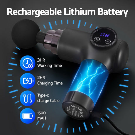 Everfit Massage Gun 8 Speed 4 Heads Vibration Muscle Massager Chargeable Black.