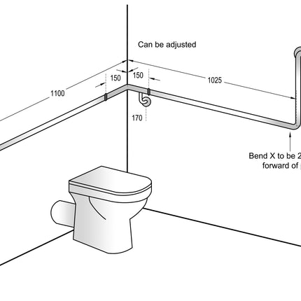 Dolphy 90° Flush Mount Wrap Around Grab Rail Modular Stainless Steel 1100x1025x600mm LH - Silver