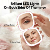 Embellir LED Compact Mirror Lighted Travel Makeup Mirror Pocket-Sized 1x 10x Magnification Square Pink